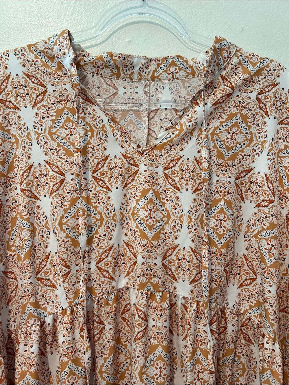 Boho Medallion Women’s Maxi Dress Tiered Balloon Sleeve Modest Autumn EUC 2X - Picture 5 of 6